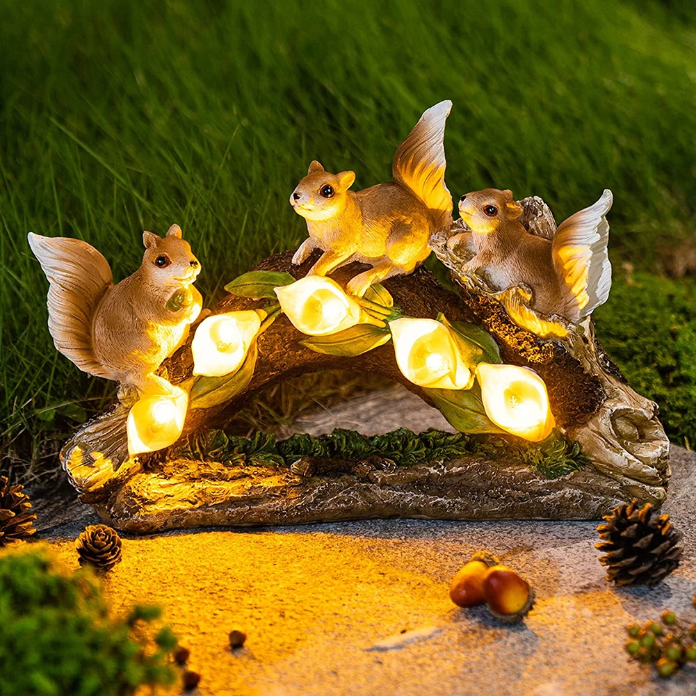 Luz LED Solar Lámpara De Escultura De Resina Estatua poco Animal Decoración De Jardín