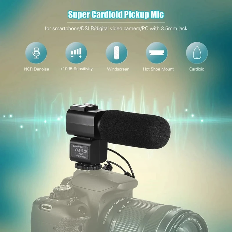 ORDRO CM-520 External Microphone Super Cardioid Electret Condenser Mic / with Hot Shoe Mount for Canon Nikon Sony DSLR Digital V
ORDRO CM-520 External Microphone Super Cardioid Electret Condenser Mic / with Hot Shoe Mount for Canon Nikon Sony DSLR Digital V