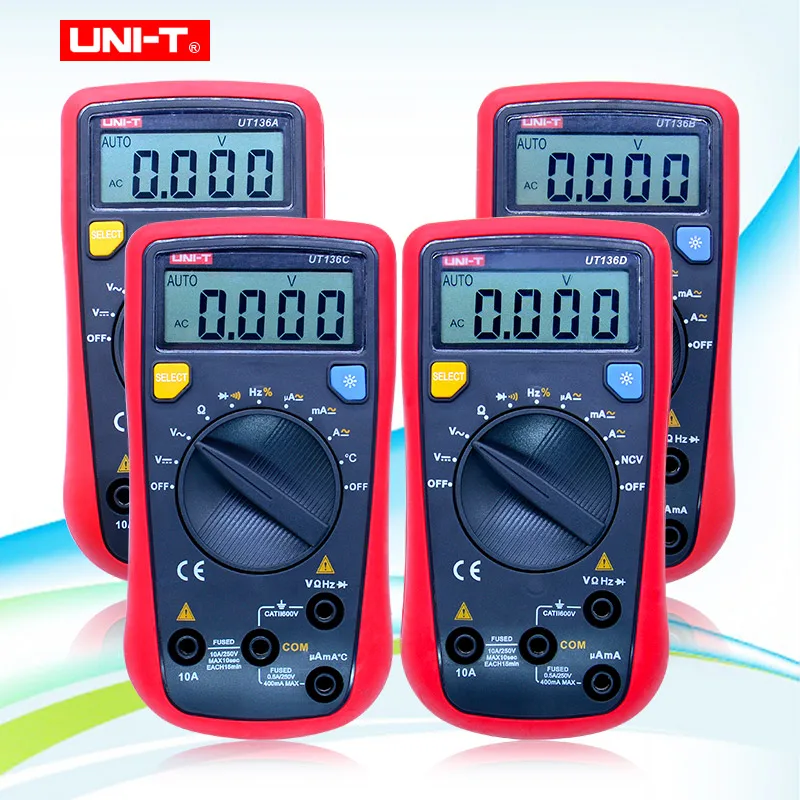 UNI-T UT136A/UT136B/UT136C/UT136D Digital Multimeter Auto Range AC/DC Voltage Current Resistance Capacitance Frequency Tester
UNI-T UT136A/UT136B/UT136C/UT136D Digital Multimeter Auto Range AC/DC Voltage Current Resistance Capacitance Frequency Tester