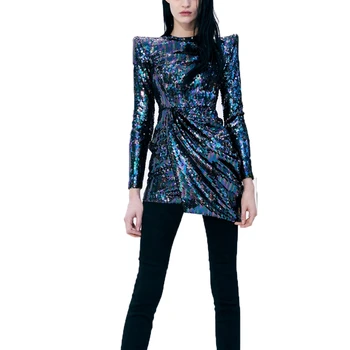 2020 Autumn And Winter Women's Long Sleeve Dress Shiny Sequins Fashion Party Reception Toast Dress Blue Mini Bag Hip Lady Dress 
2020 Autumn And Winter Women's Long Sleeve Dress Shiny Sequins Fashion Party Reception Toast Dress Blue Mini Bag Hip Lady Dress