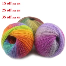 1pc קשמיר חוט סרוג שמנמן באריגת יד צמר קשת צבעוני סריגה ציונים 100% צמר חוט מחטי מארג סרוג חוט(China)