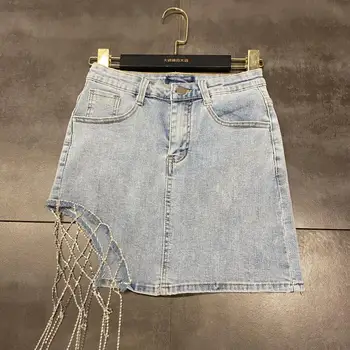 Denim Jean Skirt for Women 2020 Summer New Side Grid Rhinestone Chain Stitching Elastic Slim Jeans Package Hip Mini Skirt Female
Denim Jean Skirt for Women 2020 Summer New Side Grid Rhinestone Chain Stitching Elastic Slim Jeans Package Hip Mini Skirt Female