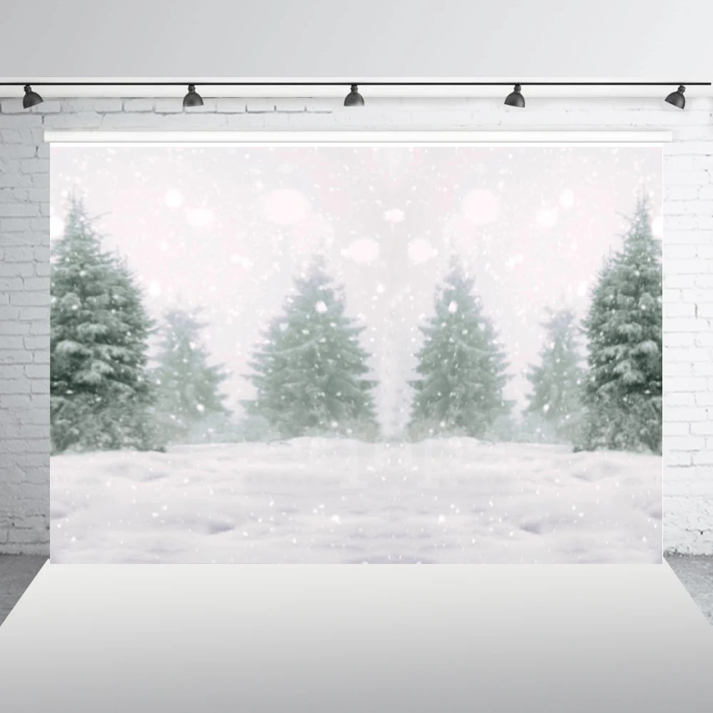 

Christmas winter snow scene Backdrop Xmas rustic pine tree forest wall decor Photo Background for kids photo Studio Props ES44