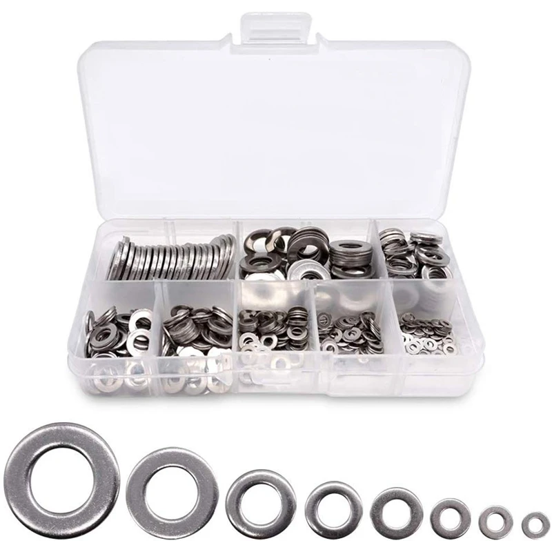 400 Pcs 304 Stainless Steel Flat Washers Assortment Washers Hardware Set 8 Size - M2 M2.5 M3 M4 M5 M6 M8 M10