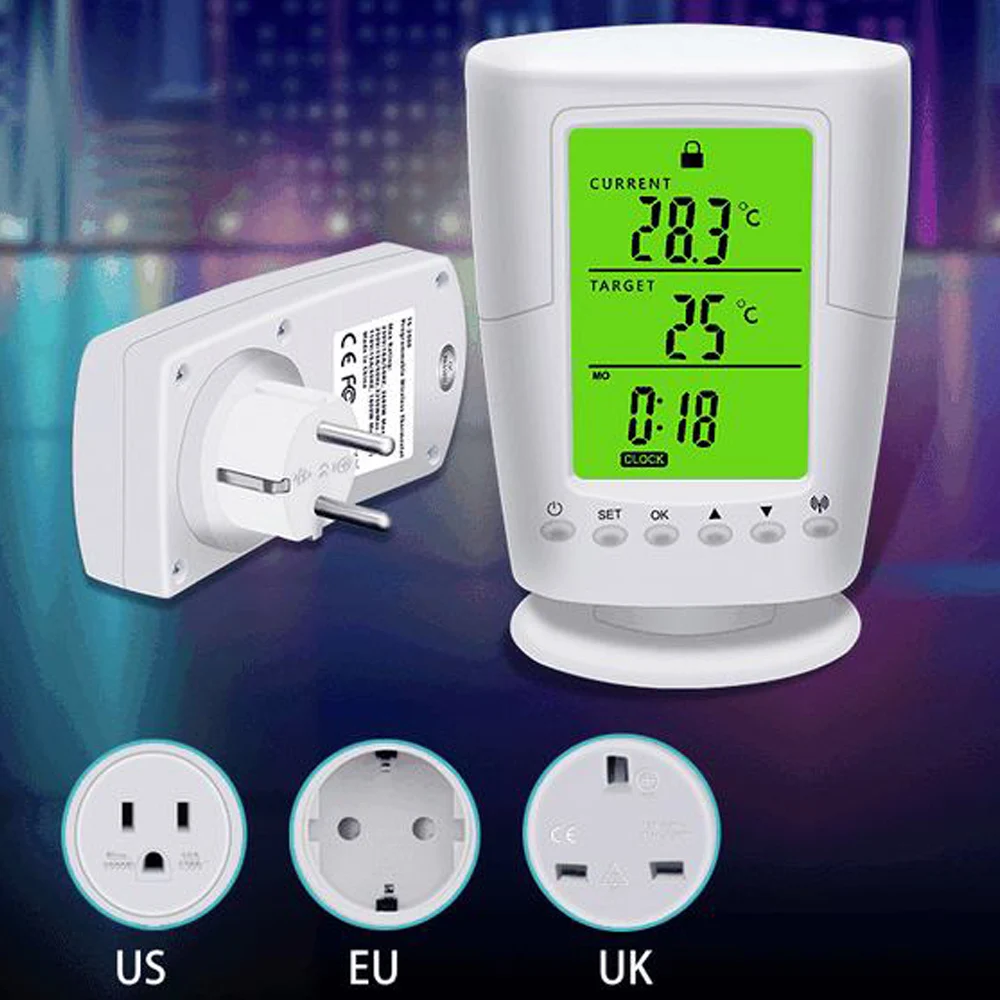 Programmable Wireless Thermostat Socket White Auto LCD Display Home Intelligent Temperature Control Socket New Design EU/US Plug
Programmable Wireless Thermostat Socket White Auto LCD Display Home Intelligent Temperature Control Socket New Design EU/US Plug