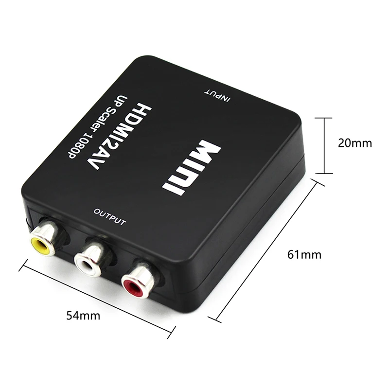 HDMI to 3RCA CVBS Composite Converter HDMI2AV Adapter Support NTSC PAL Output HDMI AV Adapter TV Projector Laptop Black Mini box