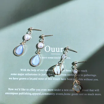 

Bright Eye 925 Silver 14k Real Gold Origional Design Water Droplet Earrings Opal Ear Stud Women's Fashion Parts Yiwu Production