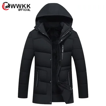 WWKK Mens Cold Protection Long Section Waterproof Plus Velvet Heating Cotton Jacket Keep Warm Jackets Thicken Hooded New Travel