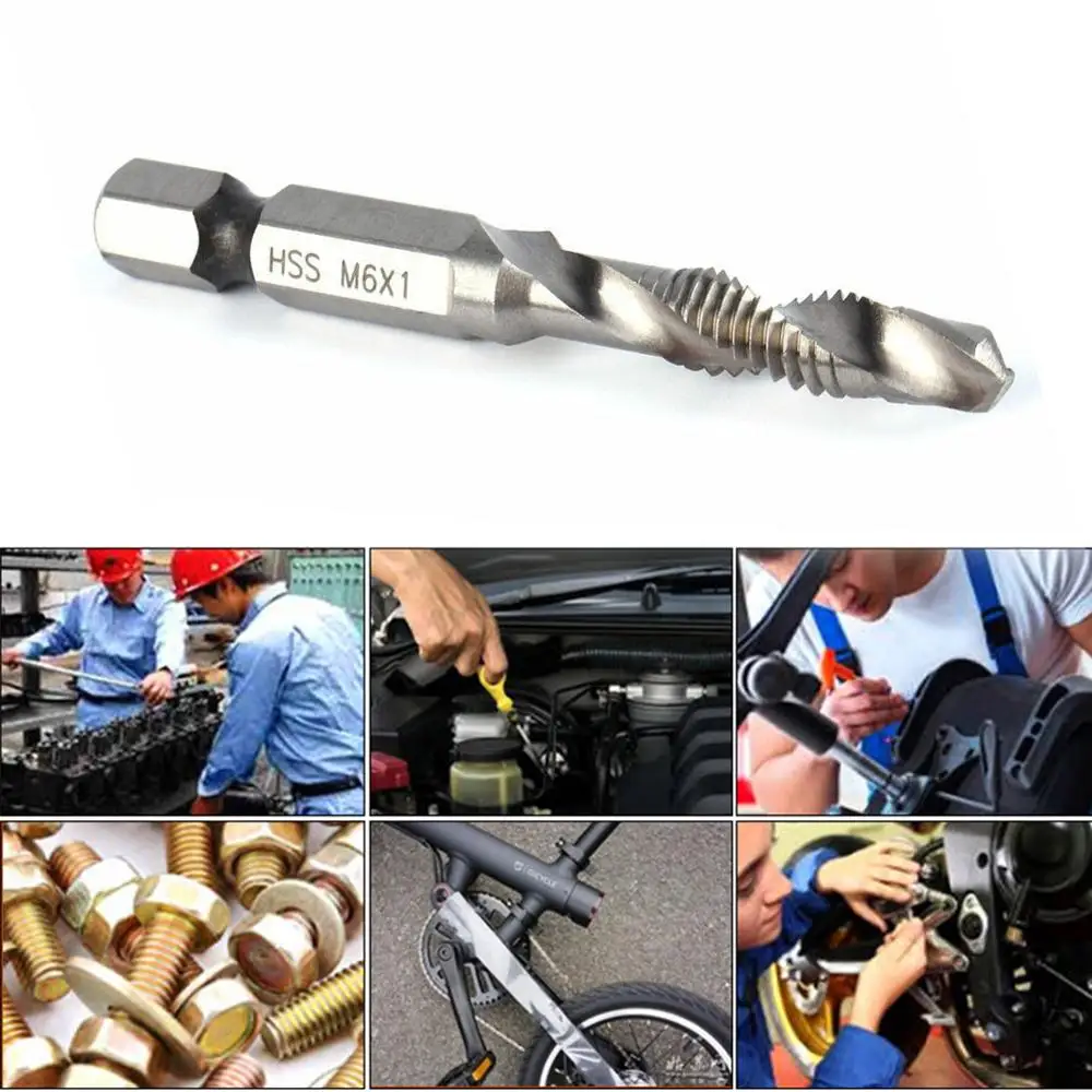6pcs 1/4 Inch Hexagon Handle Compound Tap Drill Bit High-Speed Screw Spiral Point Thread Plug Drill Tap Bit Set Hand Tools
6pcs 1/4 Inch Hexagon Handle Compound Tap Drill Bit High-Speed Screw Spiral Point Thread Plug Drill Tap Bit Set Hand Tools