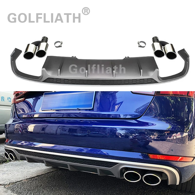 S4 style Rear Lip Spoiler High Quality PP ABS Car Bumper Diffuser exhaust end pipe For Audi A4 B9 / sline 2017 2018
S4 style Rear Lip Spoiler High Quality PP ABS Car Bumper Diffuser exhaust end pipe For Audi A4 B9 / sline 2017 2018
