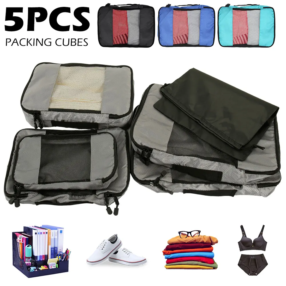 Waterproof Nylon Packing Cube Travel Bag System Durable 5 Pieces Set Large Capacity Luggage Packing Organizer Set for Clothing
Waterproof Nylon Packing Cube Travel Bag System Durable 5 Pieces Set Large Capacity Luggage Packing Organizer Set for Clothing