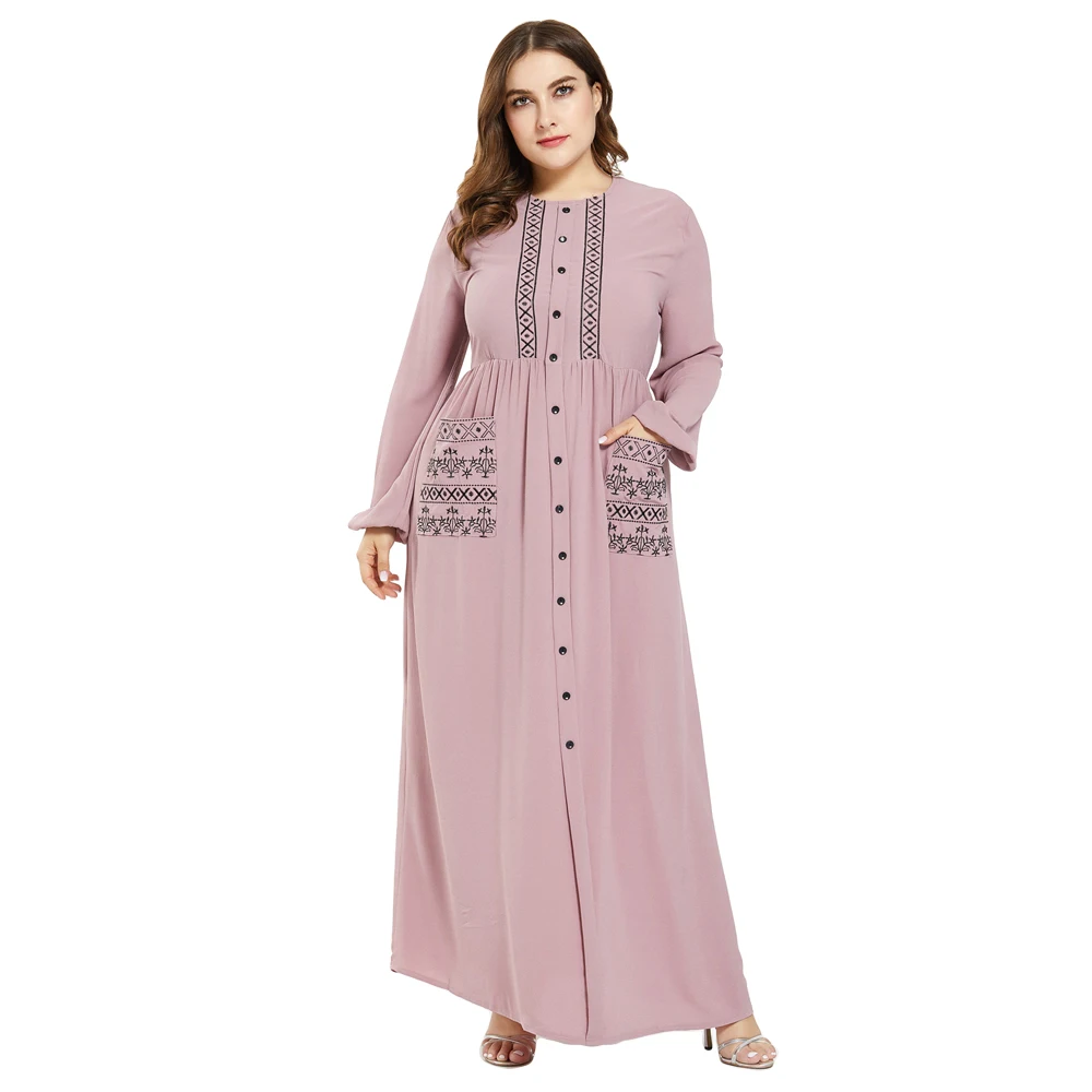 

Muslim Women Abaya Islamic Maxi Long Sleeve Dress Buttons Pocket Kaftan Robe Turkish Plus Size Cocktail Party Robe Gown