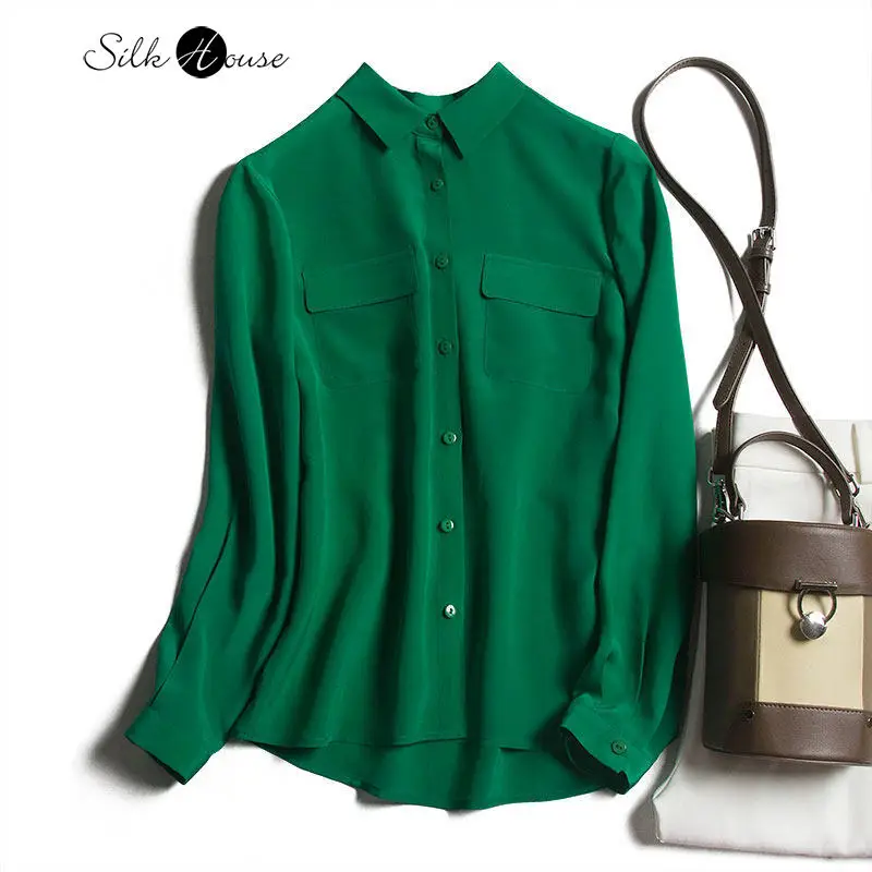 2020 Autumn French Niche Double Pocket Solid Color Simple Silk Shirt Loose Wild Long Sleeve Mulberry Silk Shirt Female
2020 Autumn French Niche Double Pocket Solid Color Simple Silk Shirt Loose Wild Long Sleeve Mulberry Silk Shirt Female
