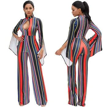 Sexy flared sleeve women jumpsuit clubwear Long Sleeve plus size Stripe party Print Wide-leg jumpsuit women elegance
Sexy flared sleeve women jumpsuit clubwear Long Sleeve plus size Stripe party Print Wide-leg jumpsuit women elegance