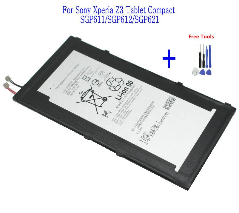 Original 4500mAh LIS1569ERPC Replacement Battery For Sony Xperia Tablet Z3 Compact SGP611 SGP612 SGP621 + Repair Tools kit
Original 4500mAh LIS1569ERPC Replacement Battery For Sony Xperia Tablet Z3 Compact SGP611 SGP612 SGP621 + Repair Tools kit