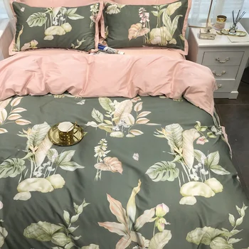 Luxury Egyptian cotton duvet cover queen king size Satin bedding set deep green pink leaf print bedclothes bed sheet bedspread 
Luxury Egyptian cotton duvet cover queen king size Satin bedding set deep green pink leaf print bedclothes bed sheet bedspread