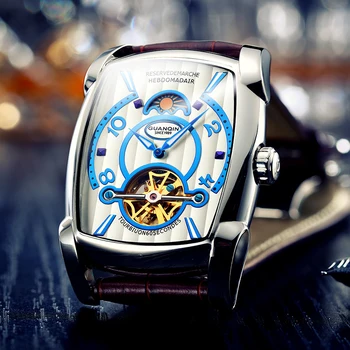 

GUANQIN Tourbillon Watches Automatic Brand Mens Mechanical Luxury Watch 2020 Skeleton Rectangle Leather Gold Male Clock Man