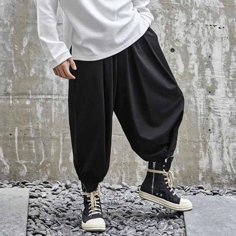 

Men's trousers summer relaxed fold nine minutes pants small foot pants men's casual harem pants large size sports pants black