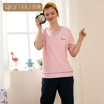 2020 nian Summer WOMEN'S Short-sleeved Clothes Trousers Home Wear V-neck Large Size-Outer Wear Casual Pajamas 20214 Wome 
2020 nian Summer WOMEN'S Short-sleeved Clothes Trousers Home Wear V-neck Large Size-Outer Wear Casual Pajamas 20214 Wome