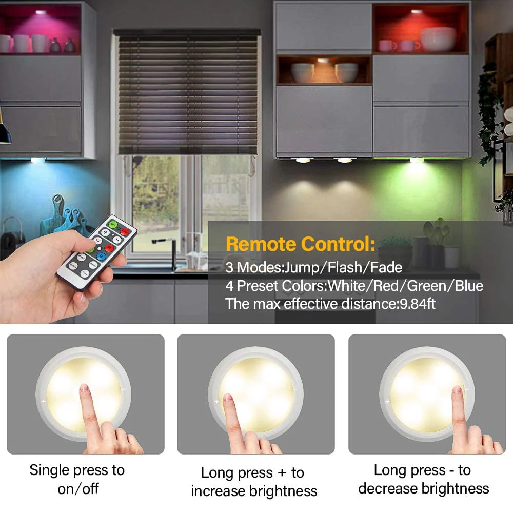 Remote Controls Dimmer & Timing Function LED Puck Lights 4000K White Color LED Closet Lights Wireless Under Cabinet Lighting D30
Remote Controls Dimmer & Timing Function LED Puck Lights 4000K White Color LED Closet Lights Wireless Under Cabinet Lighting D30