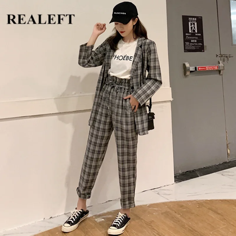 REALEFT Autumn Plaid OL Style Work Pants Suits 2 Piece Sets Vintage Blazer Jacket & Trousers Suit For Women Sets Feminino 2019
REALEFT Autumn Plaid OL Style Work Pants Suits 2 Piece Sets Vintage Blazer Jacket & Trousers Suit For Women Sets Feminino 2019