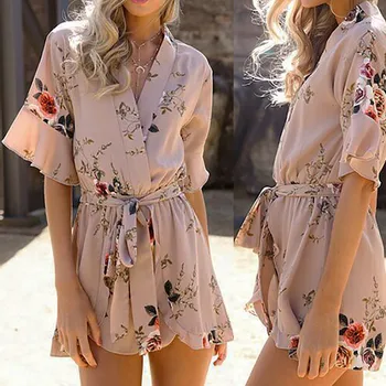 Women Ruffles Jumpsuit Summer Soft Chiffon Playsuit Short Floral Print Belt Bandage Party Jumpsuit Female Beach Wear Ju4
Women Ruffles Jumpsuit Summer Soft Chiffon Playsuit Short Floral Print Belt Bandage Party Jumpsuit Female Beach Wear Ju4