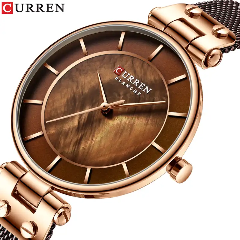 top brand luxury stainless steel strap wristwatch for women rose