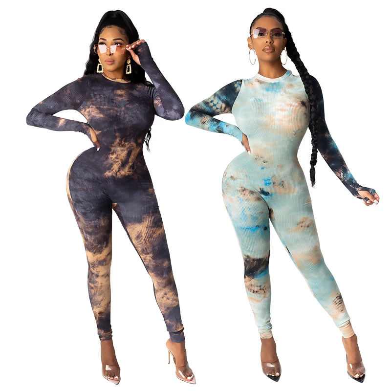 

Autumn new fashion plus size jumpsuit Plus size print sexy tie-dye leggings High waist slim fit hip jumpsuit