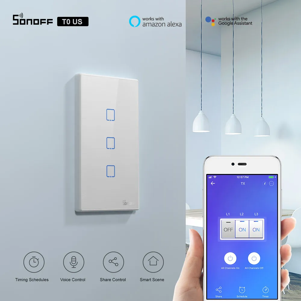 Itead Sonoff T0US Wifi умный светильник переключатель 120 Тип 1/2/3 TX настенных выключателей