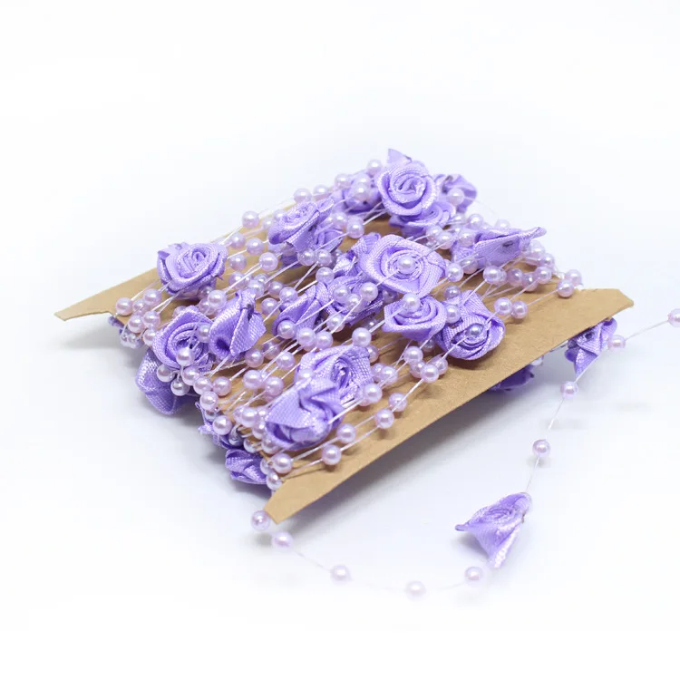 Chaîne de perles d'imitation de 5m, garniture de chaîne de fleur de Rose en tissu pour guirlande de bricolage, décoration de fête de mariage, accessoires artisanaux 6