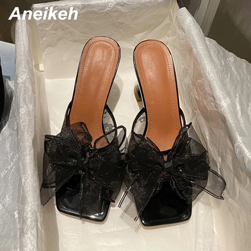 Женские туфли с квадратным носком Aneikeh в римском стиле кружевом и бантом-бабочкой