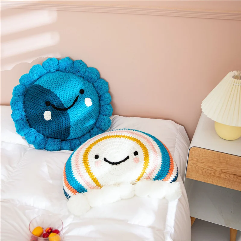 

Cute Knitted Sunflower/Rainbow Throw Cushion Pillow Home Sofa Bed Decoration Kids Calm Sleep Soothing Pillow Cushion Best Gifts