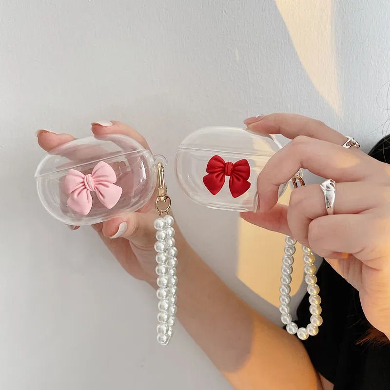 Новый милый розовый красный бант из ТПУ прозрачный чехол для наушников студийной