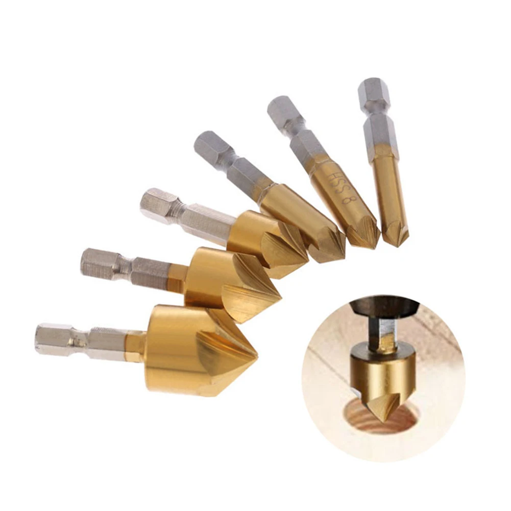 6 Pcs Flute Countersink Drill Bit Set Center Punch Set 1/4'' Hex Shank HSS 5 Flute Countersink 90 Degree Tool Sets 6mm-19mm
6 Pcs Flute Countersink Drill Bit Set Center Punch Set 1/4'' Hex Shank HSS 5 Flute Countersink 90 Degree Tool Sets 6mm-19mm