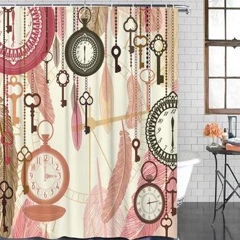 Bathroom Curtain Feathers And Clocks Waterproof Fabric Shower Curtain Home Decoration Bathroom Shower Curtain 
Bathroom Curtain Feathers And Clocks Waterproof Fabric Shower Curtain Home Decoration Bathroom Shower Curtain