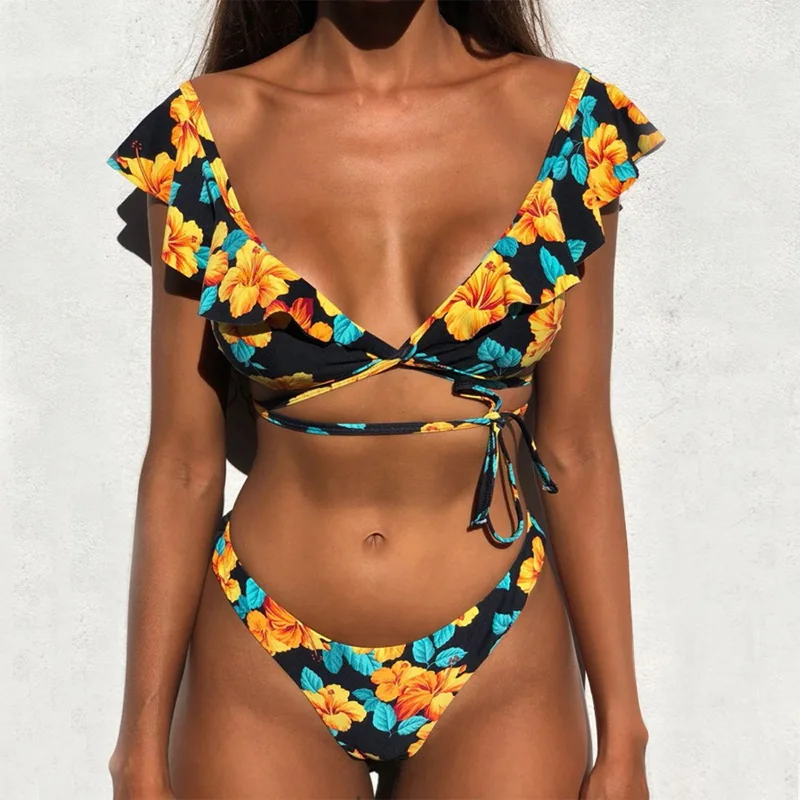 2019 Women Flower Bikini Suit Ruffle Sexy Swimwear Push Up Padded Bathing Set Bandage Thong Bathing Suit Brazilian Biquini
2019 Women Flower Bikini Suit Ruffle Sexy Swimwear Push Up Padded Bathing Set Bandage Thong Bathing Suit Brazilian Biquini
