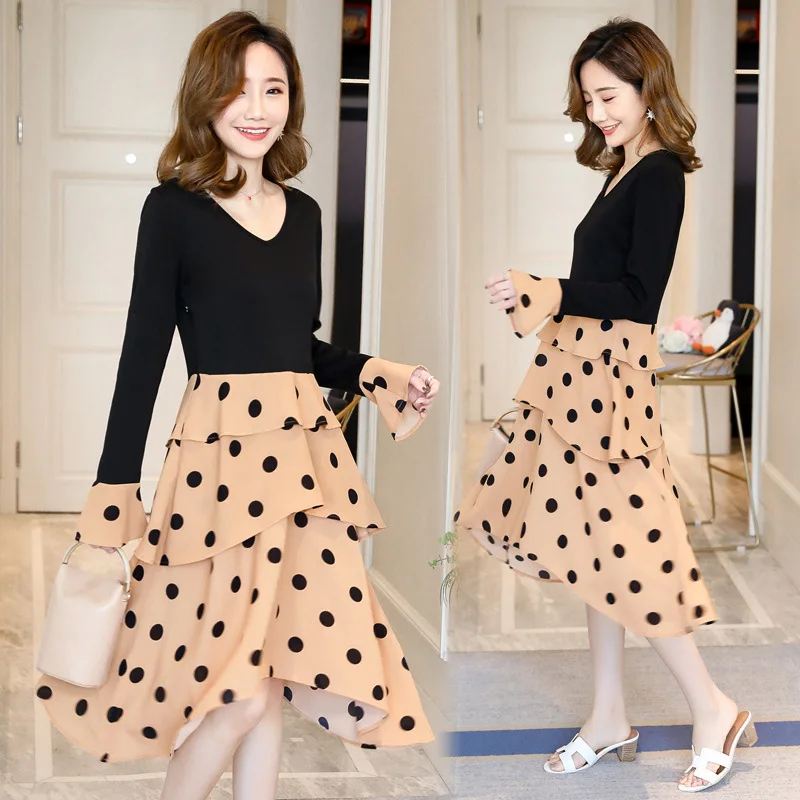 2019 Spring-Style Mock Two-Piece Trumpet Long Sleeve Flounced Joint Polka Dot Maternity Dress Women's Base Skirt
2019 Spring-Style Mock Two-Piece Trumpet Long Sleeve Flounced Joint Polka Dot Maternity Dress Women's Base Skirt