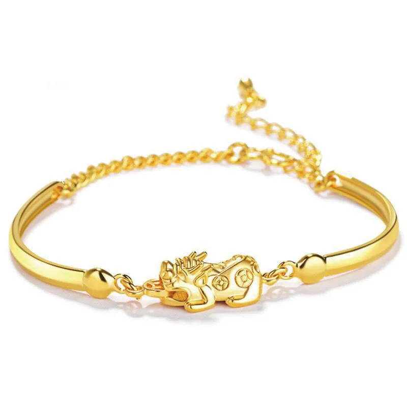 

MxGxFam (16cm+5cm ) Auspicious Ancient Brave Troops Bracelets and Bangles For Women Animal Jewelry Pure Gold Color 24 k