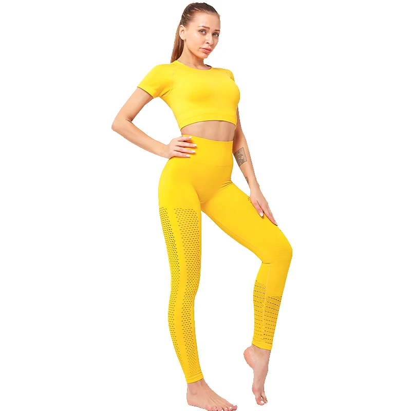 Hollow Out Knit Two Pieces Set Women Tracksuits Short Sleeve Crop Top and Leggings Matching Set High Elastic Fitness 2pcs Set
Hollow Out Knit Two Pieces Set Women Tracksuits Short Sleeve Crop Top and Leggings Matching Set High Elastic Fitness 2pcs Set