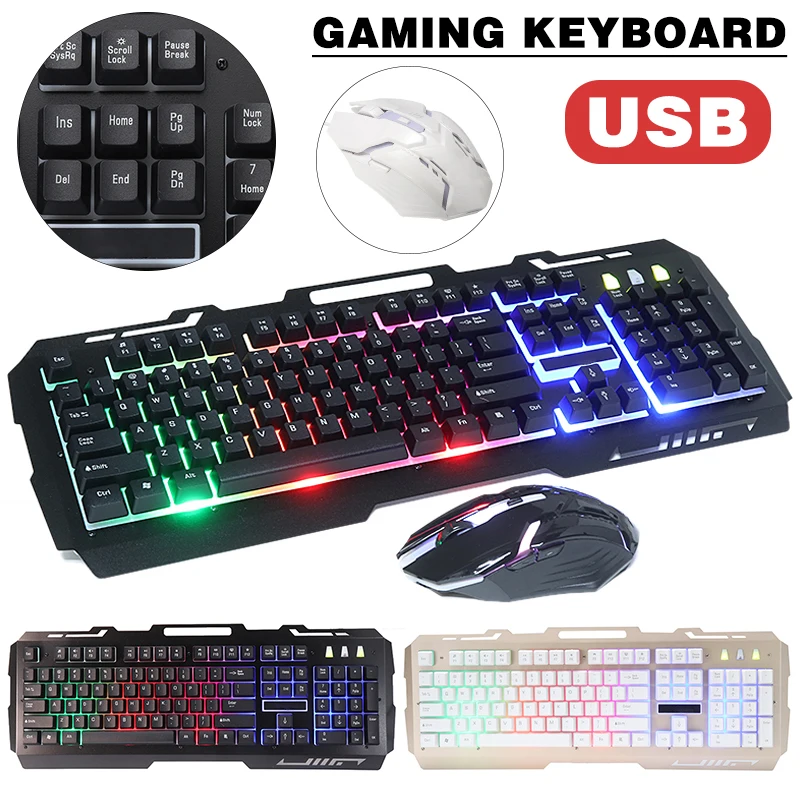 POHIKS 1pc Professional USB Wired Gaming Keyboard Mouse Set RGB LED Backlit Keypad Adjustable 2400DPI Mice For PC Laptop | Компьютеры и