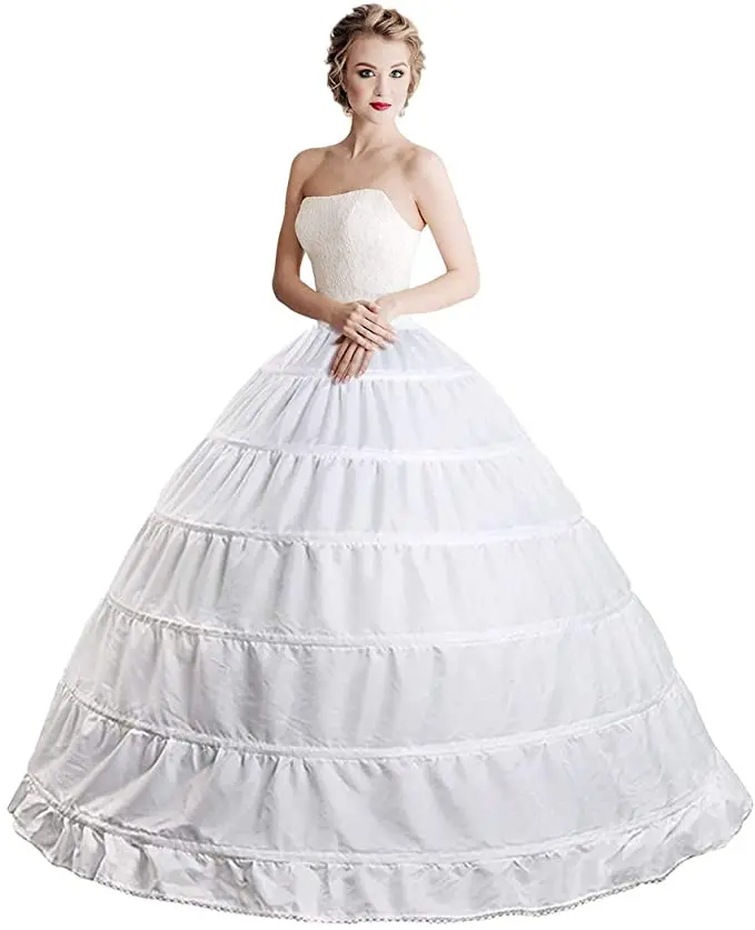 

6 Hoop Crinoline Underskirt Petticoat Full A-line Floor Length Bridal Dress Ball Gown Slip for Women