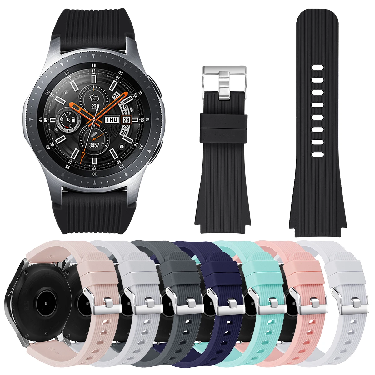 For Samsung Galaxy 46 mm Watch Band Pure Color Stripe Women Men Replacement Silicone Watch Strap 46mm Black Blue Pink Grey Khaki
For Samsung Galaxy 46 mm Watch Band Pure Color Stripe Women Men Replacement Silicone Watch Strap 46mm Black Blue Pink Grey Khaki
