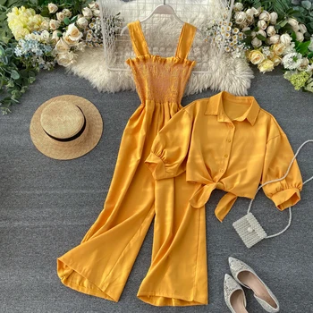 holiday vacation style women two pieces pants suits solid chiffon blouse and high waist jumpsuits lady pants suits top quality
holiday vacation style women two pieces pants suits solid chiffon blouse and high waist jumpsuits lady pants suits top quality