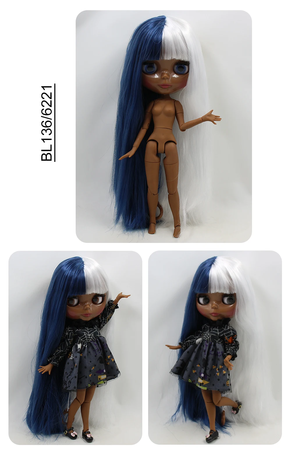 Neo Blythe Doll with Multi-Color Hair, Black skin, Shiny Face & Jointed Body 1 Neo Blythe Doll with Multi-Color Hair, Black skin, Shiny Face & Jointed Body 1