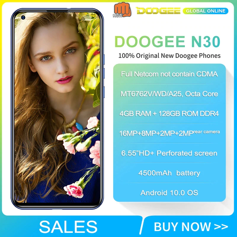 Doogee N30 Smartphone 4GB 128GB 4180mAh Android 10 Mobile Phone Full Netcom 6.55" HD+ Screen 16MP Quad Rear Cameras MT6762V
Doogee N30 Smartphone 4GB 128GB 4180mAh Android 10 Mobile Phone Full Netcom 6.55" HD+ Screen 16MP Quad Rear Cameras MT6762V