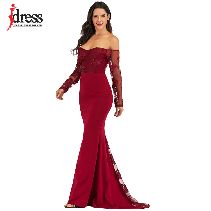 IDress Sexy Slash Neck Off Shoulder Designer Runway Dress Formal Prom Long Dress Women Lace Embroidery Evening Party Dress Long (10)
