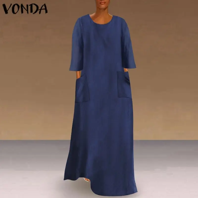 Фото VONDA длинное платье макси для женщин винтажный сарафан из джинсовой ткани модные