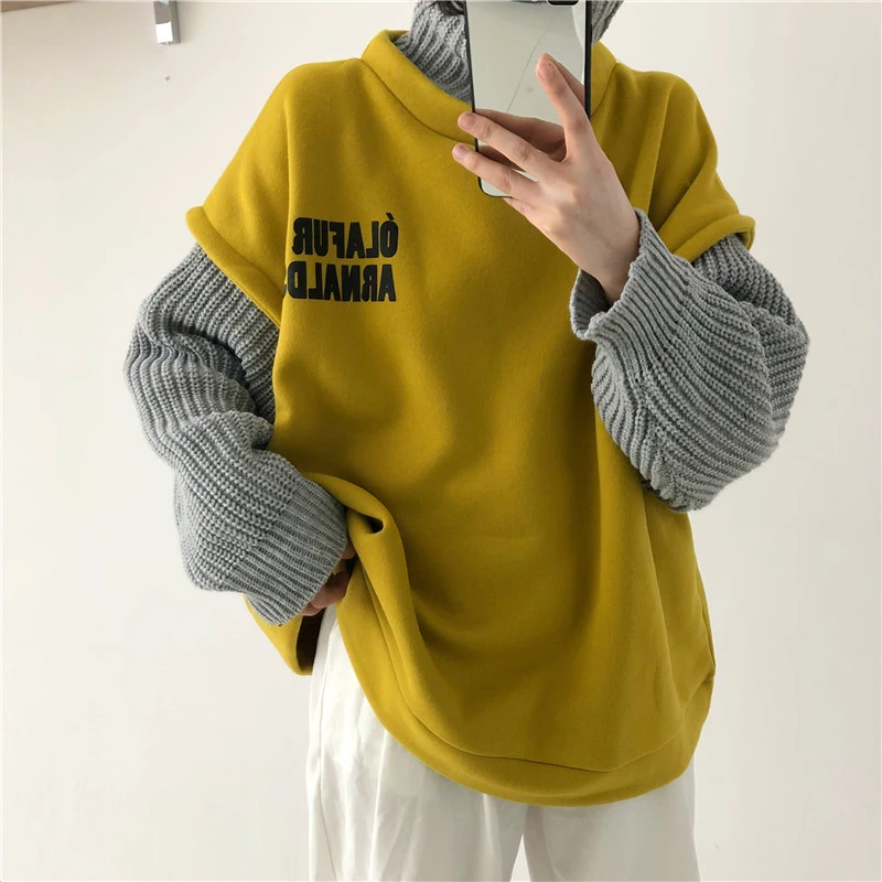 Fake Two Pieces Turtleneck Sweatshirt Women's Sweatshirt Knit Sleeve Winter Loose Warm Women Pullover Harajuku Streetwear
Fake Two Pieces Turtleneck Sweatshirt Women's Sweatshirt Knit Sleeve Winter Loose Warm Women Pullover Harajuku Streetwear
