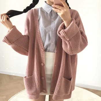 Women Outwear Knitted Loose Two Pockets Female Sweaters 4 Colors Pink Black Ladies Cardigans Sweater Jacket
Women Outwear Knitted Loose Two Pockets Female Sweaters 4 Colors Pink Black Ladies Cardigans Sweater Jacket
