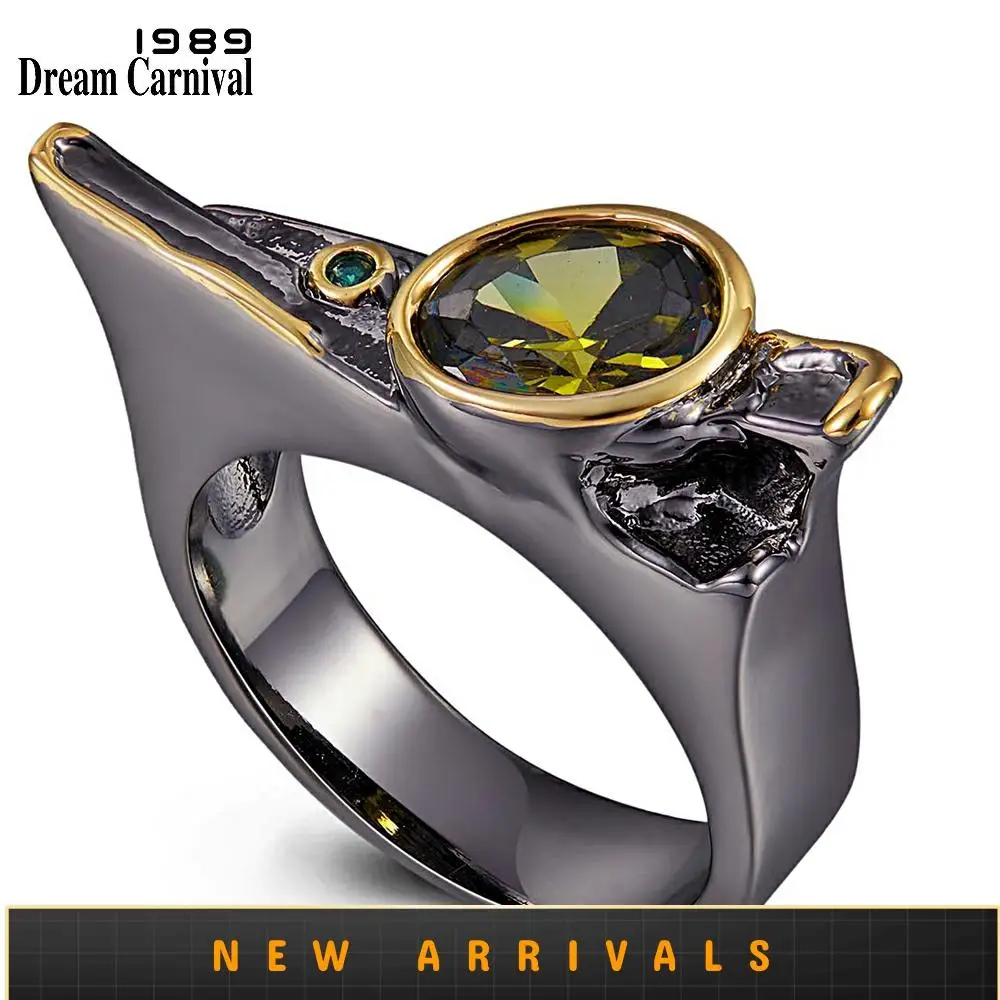 

DreamCarnival1989 Exaggerated Personality Cubic-Zirconia-Ring for Women Wedding-Engagement Jewel Black-Gold Gothic Rings WA11778